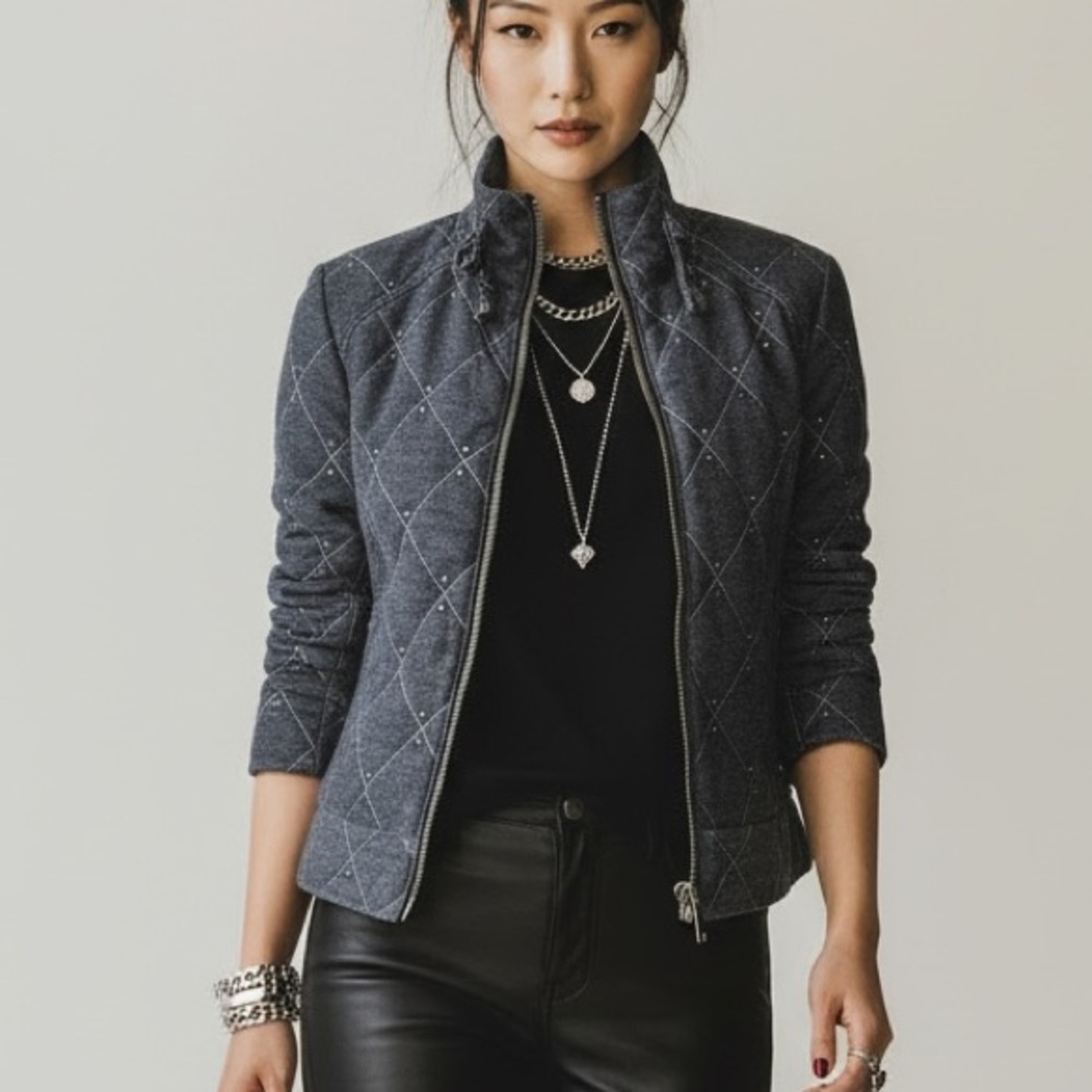 Free People Studded Moto Jacket | Dark Gray | Size XS